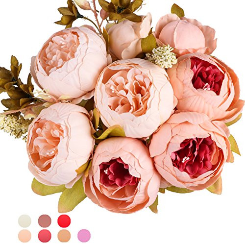 Ogrmar Vintage Artificial Peony Silk Flowers Bouquet for Decoration (Light pink)