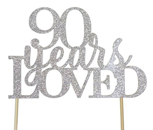 All About Details Silver 90-Years-Loved Cake Topper, 6 x 8