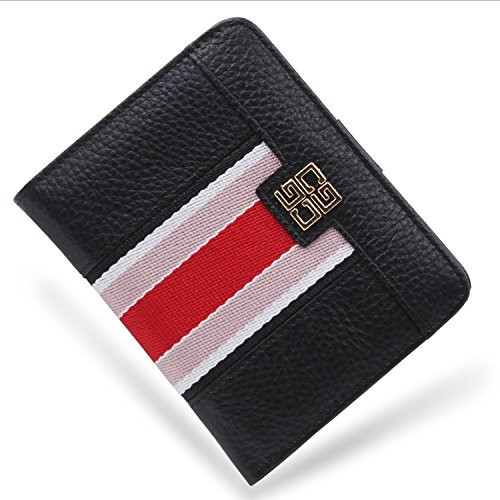 Women's Small Compact Bi-fold Leather Pocket Wallet Credit Card Holder Case with ID Card Window (Black Wallet)