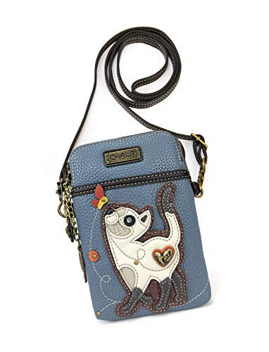 Chala Crossbody Cell Phone Purse-Women PU Leather Multicolor Handbag with Adjustable Strap - Slim Cat Blue