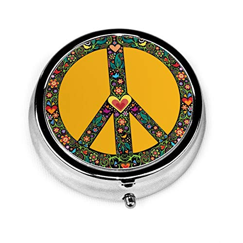 Peace Flower Pill Box Round Metal Pill Case Three Compartment Pocket Tablet Medicine Storage for Purse
