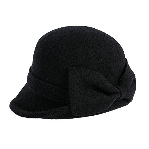 Womens Black Vintage Wool Felt Cloche Bucket Hat Winter Bowler Cap Packable