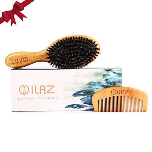 iLAZ 100% Boar Bristle Hair Brush Set for Women and Men - Designed for Thin and Normal Hair - Adds Shine and Improves Hair Texture - Wood Comb Included Nice Handcraft Wooden handle Gift Packaged iLAZ 100% Boar Bristle Hair Brush Set for Women and Men - Designed for Thin and Normal Hair - Adds Shine and Improves Hair Texture - Wood Comb Included Nice Handcraft Wooden handle Gift Packaged