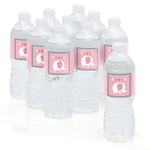 Pink Elephant - Girl Baby Shower or Birthday Party Water Bottle Sticker Labels - Set of 10