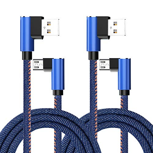Micro USB Cable, Android Charger Cord Right Angle Premium Demin Braided 3.3ft Fast Charging Cable USB 2 Pack for Samsung, Kindle, HTC, Nexus, LG, Xbox, PS4 and More