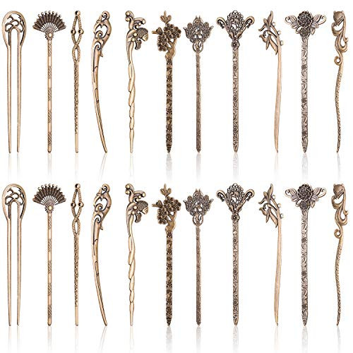 Duufin 22 Pieces Hair Sticks Vintage Bronze Chinese Hair Chopstick Retro Hair Fork for Women
