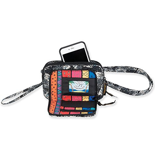 Laurel Burch Quilted Cotton All in 1 Wallet Organizer Wristlet Crossbody Bag (Polka Dot Cats)