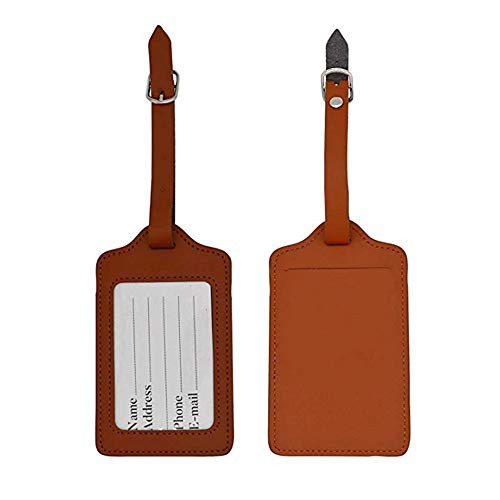 Set of 2 PU Leather Business Card Holder Luggage Tags Bag Baggage Tag Travel Identifier Suitcase Labels Brown