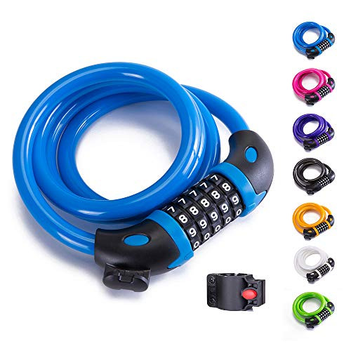 Bike Lock Bicycle Lock Chain ?5-Digit Combination Lock Core Steel Wire Bike Lock Security&Portable Bicycle Locks,4 Feet x 1/2 inch (Light Blue)