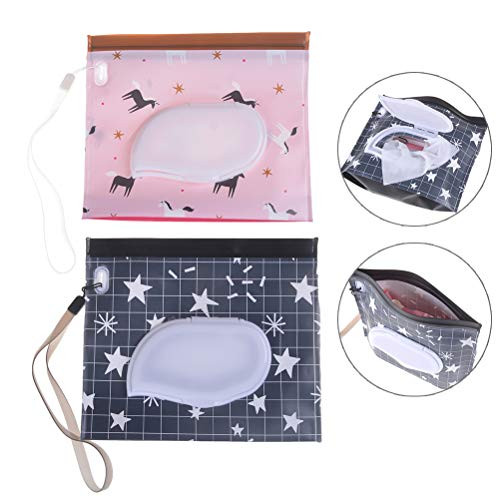 LIGONG 2 PCS Reusable Wet Wipe Pouch Travel Wipes Case Reusable Refillable Wet Wipe Bag Baby Wet Wipe Portable Travel Cases
