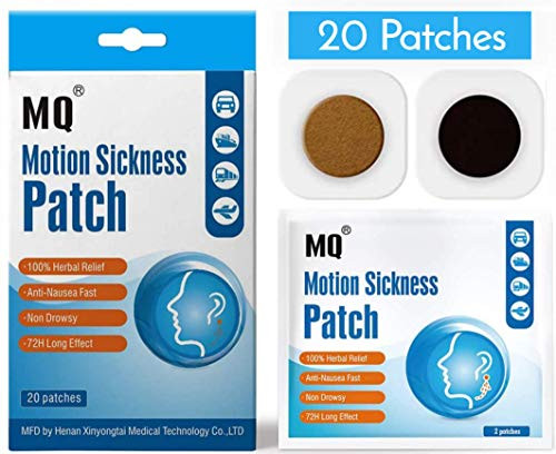 Motion Sickness Patch - 20 Pack - Works to Relieve Vomiting, Nausea, Dizziness & Other Symptoms Resulted from Sickness of Cars, Ships, Airplanes, Cruise, Trains & Other Forms of Transport Movement.