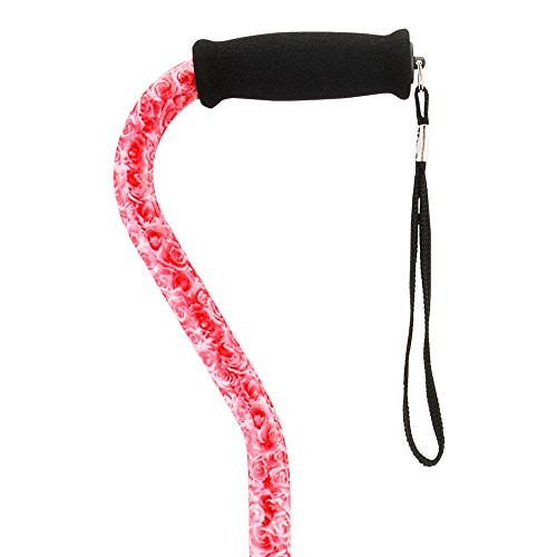 NOVA Designer Walking Cane with Offset Handle, Lightweight Adjustable Walking Stick with Carrying Strap, Roses Design