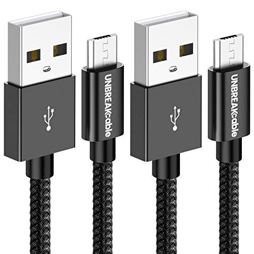 Micro USB Cable Android Charger - UNBREAKcable [2Pack] Durable Nylon Braided Micro USB Charger - Fast Charging Cord Compatible with Samsung, Kindle, HTC, Nexus, LG, Xbox, PS4 and More, 3.3ft, Black