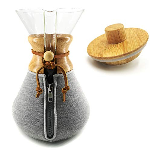 Hexnub Coffee Cozy for Chemex Filtered Pour Over Coffee Makers Keeps Your Coffee Warm - fits Chemex Collar and Handle Versions (10 Cup Chemex Cozy With Lid)