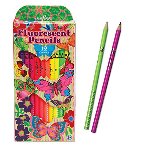 eeBoo  Set of 12 Pencils, Fluorescent Colors, Design Butterflies (pnbut)