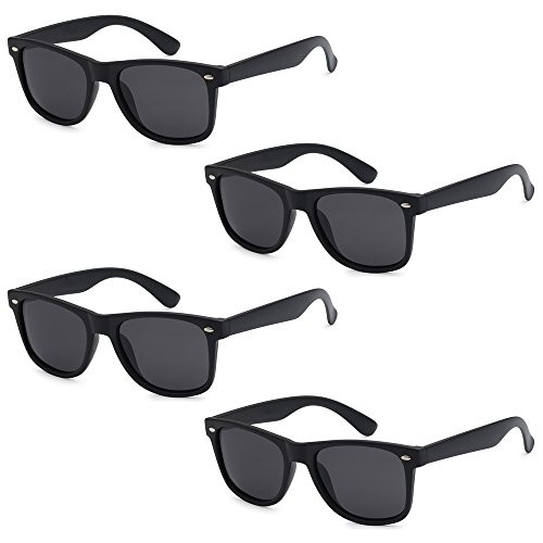 WHOLESALE UNISEX 80'S RETRO STYLE TRENDY SUNGLASSES - 4 PACK (Matte Black | Smoke Lenses, 52)