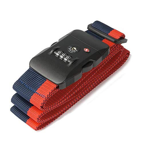 TSA Luggage Strap Approved 3-Dial Combination Lock Adjustable Suitcase Travel Belt Blue & Red