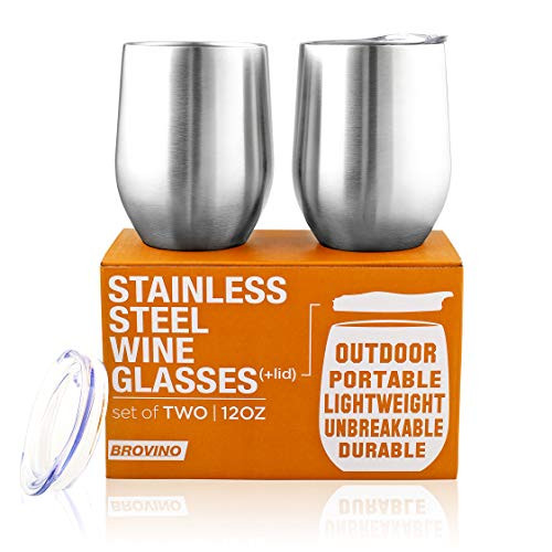 Stainless Steel Wine Glasses with Lid - 12 oz Double Wall Insulated Outdoor Wine Tumblers - 100% Unbreakable & Stemless Glass - Wine Tumbler Set for Outdoor : Wine, Coffee & Camping (2)