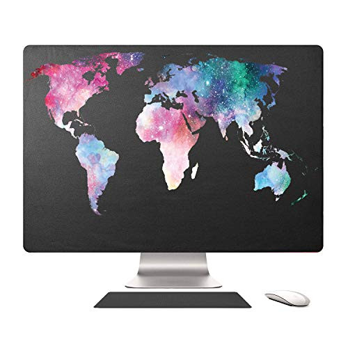 CASE STAR 27 Inch iMac Dust Cover Slim Computer Screen Cover Sleeve Protector with iMac Wireless Keyboard Cover case A1312 / A1419/A1862 (Map Pattern-Black with Keyboard Cover)