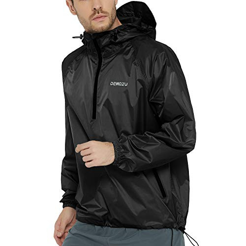 DEMOZU Men's Waterproof Hooded Rain Jacket Packable Lightweight Running Outdoor Hiking Camping Raincoat Windbreaker, Black, M DEMOZU Men's Waterproof Hooded Rain Jacket Packable Lightweight Running Outdoor Hiking Camping Raincoat Windbreaker, Black, M