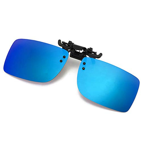 Polarized Flip Up Clip on Sunglasses Anti-Glare UV 400 Blue Mirror Driving Sun Glasses Clip-on Sunglasses for Prescription Glasses (Blue)