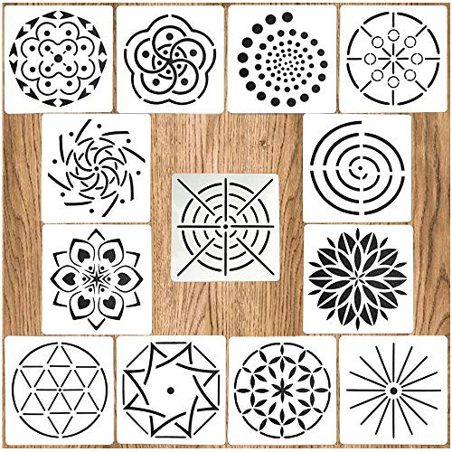 Mandala Dotting Stencils Template Mandala Dot Painting Stencils for Wood Wall Card Canvas Stone Reusable Flower DIY Drawing Painting Art Projects 13 Pack