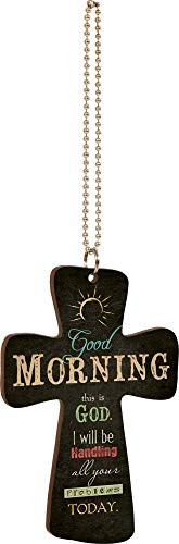 P. Graham Dunn Good Morning This is God Multicolor Text Cross Wood Car Charm