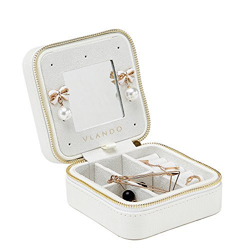 Vlando Small Travel Jewelry Box Organizer - Refined Carry-on Jewelries Necklaces Rings Earrings Necklace Storage Case, White Vlando Small Travel Jewelry Box Organizer - Refined Carry-on Jewelries Necklaces Rings Earrings Necklace Storage Case, White