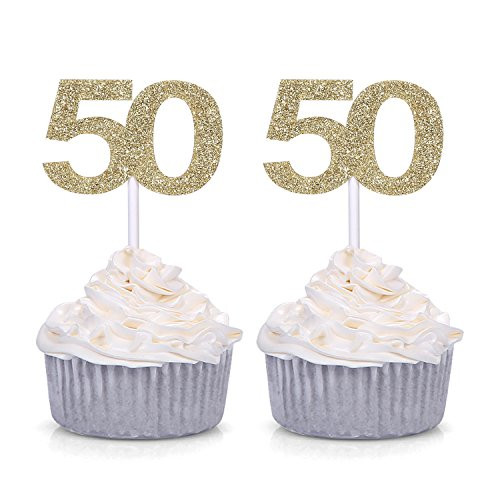 Giuffi Set of 24 Golden Number 50 Cupcake Toppers 50th Birthday Celebrating Party Decors