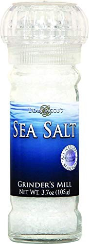 Dean Jacobs Sea Salt - Glass Salt Grinder with Salt - Refillable Small Mini Salt Grinder - Kosher Sea Salt Travel Sized Salt Mill Grinder