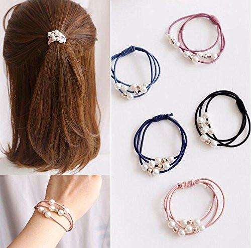 20PCS Multi Layer Hair Ring with Imitation Pearl Hair Rope Hairband Ties Hair Bands Bulk Ponytail Hair Knots Elastics Holders Hair Elastic Bracelet