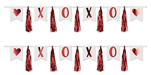 Beistle 70065 XOXO Tassel Streamer, 13" x 6' White/Red