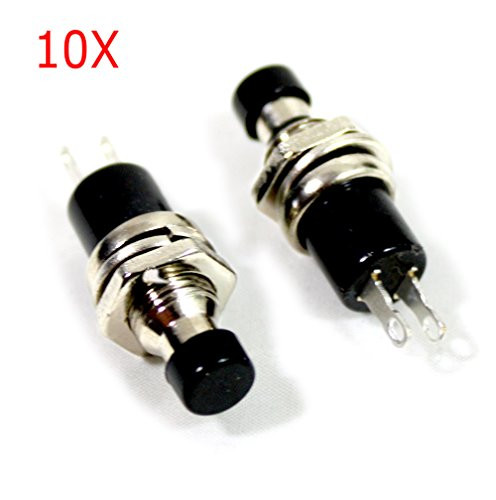 Frentaly® 10 pcs Black 2 Pin SPST Off-(On) N/O Round Momentary Push Botton Switch 1A 250V AC