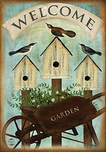 Briarwood Lane Wheelbarrow Welcome Spring Garden Flag Birdhouses 12.5" x 18"