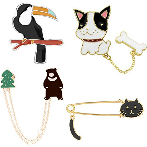 GuassLee Cute Enamel Lapel Pin Set - 5pcs Cartoon Brooch Pin Badges for Clothes Bags Backpacks - Rainbow Cactus Succulent Leaves Pineapple