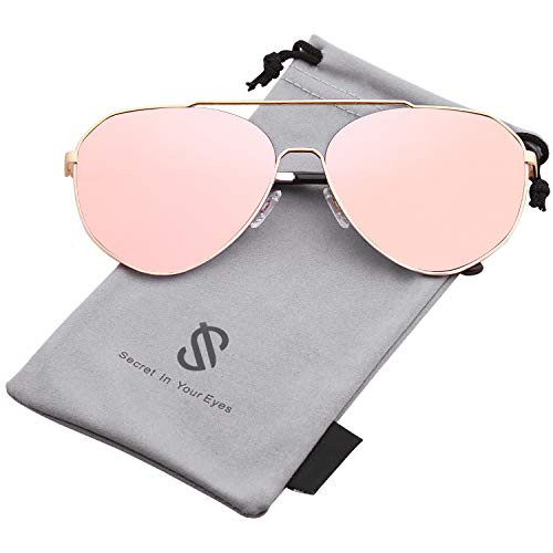 SOJOS Oversized Aviator Sunglasses Mirrored Flat Lens for Men Women UV400 SJ1083 with Gold Frame/Pink Mirrored Lens