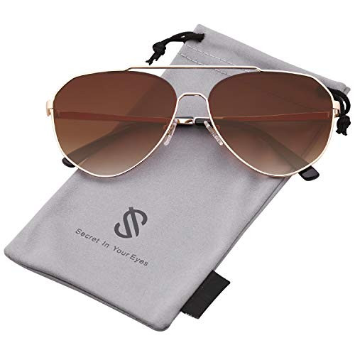 SOJOS Oversized Aviator Sunglasses Mirrored Flat Lens for Men Women UV400 SJ1083 with Gold Frame/Gradient Brown Lens