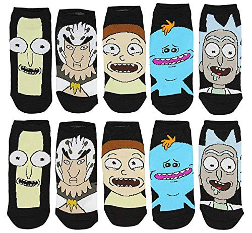 Rick And Morty Characters Women's 5 Pack Black Ankle Socks, Shoe Size 4-10