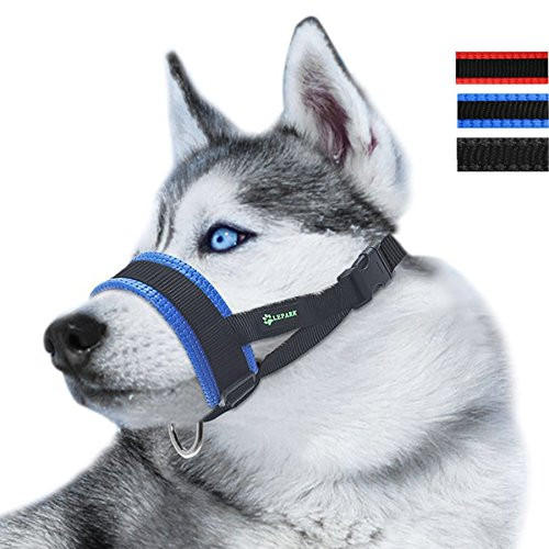 Lepark Nylon Dog Muzzle for Small,Medium,Large Dogs Prevent from Biting,Barking and Chewing,Adjustable Loop(XXXL/Blue)