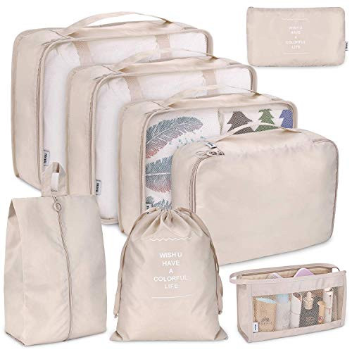 Packing Cubes 8-Pcs Travel Luggage Packing Organizers Set with Laundry Bag & Shoe Bag, Luggage Organizers Suitcase Travel Accessories (Beige) Packing Cubes 8-Pcs Travel Luggage Packing Organizers Set with Laundry Bag & Shoe Bag, Luggage Organizers Suitcase Travel Accessories (Beige)