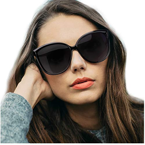 LVIOE Cat Eye Sunglasses for Women, Polarized Mirrored Lens with 100% UV Protection, Trendy Cateye Lightweight Frame Sun Glasses (Black Frame, Grey Lenses)