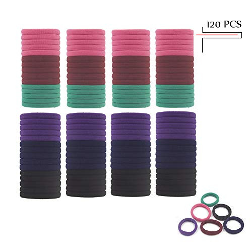 Thick Seamless Hair Ties Bands,Ponytail Holders Scrunchies Headband Elastic Hair Accessories Stretch Cotton No Crease Damage 80/120 PCS for Thick Heavy and Curly Hair Girl Women (120PCS-6 colors)