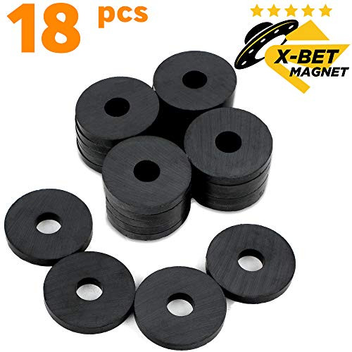 Ferrite Ring Magnets with Holes - 1.2 Inch (31mm) Round Disc Donut Magnets - Circle Hole Magnets - Perfect Ceramic Circular Magnets for Crafts and DIY - 18 PCs in Box