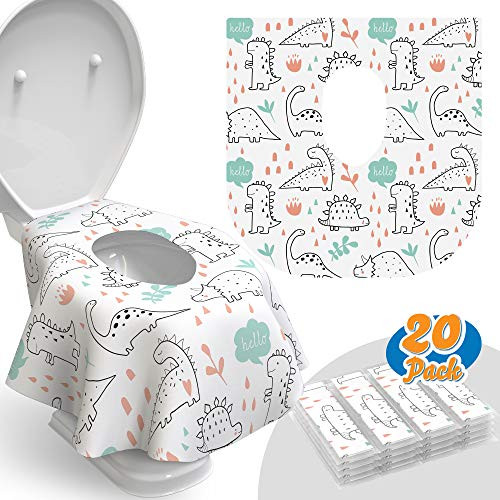 Toilet Seat Covers Disposable - 20 Pack - Waterproof, Ideal for Kids and Adults  Extra Large, Individually Wrapped for Travel, Toddlers Potty Training in Public Restrooms (Dinosaurs, 20)