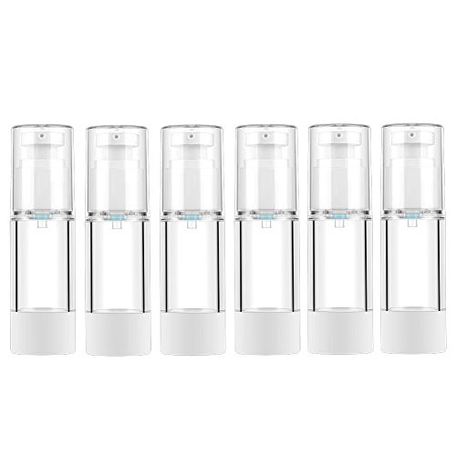 LONGWAY 1 Oz 30ml Clear Airless Cosmetic Cream Pump Bottle Travel Size Dispenser Refillable Containers/Foundation Travel Pump Bottle for Shampoo (Pack of 6)