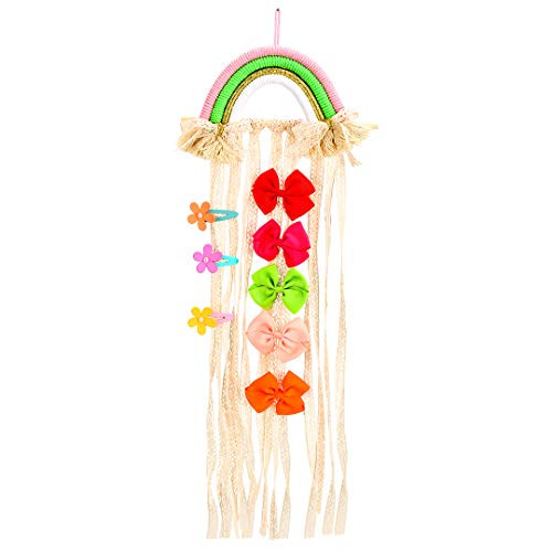 Rainbow Hair Bow Holder Organizer for Girl Room, Long Hair Clip Display Storage Boho Wall Hanger Decor Rainbow Hair Bow Holder Organizer for Girl Room, Long Hair Clip Display Storage Boho Wall Hanger Decor