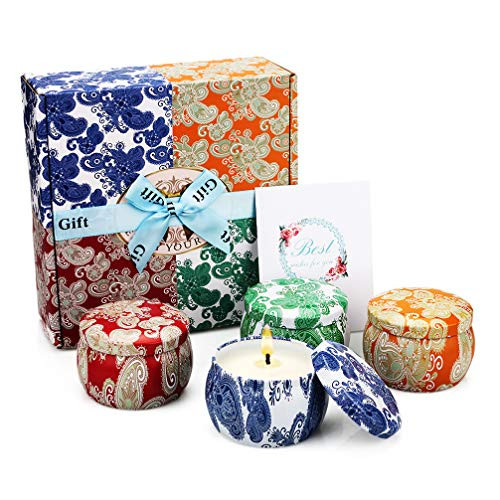 Scented Candles Gift Set, Natural Soy Wax 4.4 Oz Portable Travel Tin Candles Women Gift with Strongly Fragrance Essential Oils for Stress Relief and Aromatherapy - 4 Pack Scented Candles Gift Set, Natural Soy Wax 4.4 Oz Portable Travel Tin Candles Women Gift with Strongly Fragrance Essential Oils for Stress Relief and Aromatherapy - 4 Pack