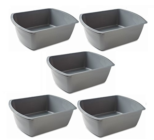 Vakly Rectangular Plastic Wash Basins, Gray, 8 Quart. (5 Pack)