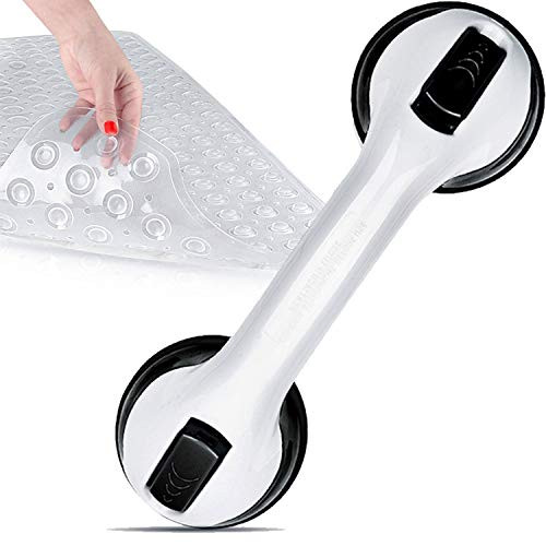 Grab Bars for Bathroom by Dr. Maya - Bath Support with Free Bath Mat - Suction Cup Grip Bar and Shower Handle for Bathtub - Assist Balance Handrail for Tub - Elderly, Seniors, Handicap, Disabled