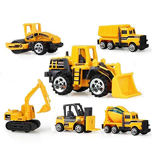 Yaye Mini Inertia Toy Early Construction Engineering Vehicles Set include Bulldozers,Dumper,Tank Truck,Forklift,Asphalt Car?Excavator for Children Kids Gift?6pcs?